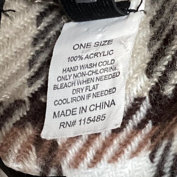 APT 9 Plaid Poncho Ribbed Knit Cowl Neck Fringed Hem One Size Beige 219C - Picture 7 of 7